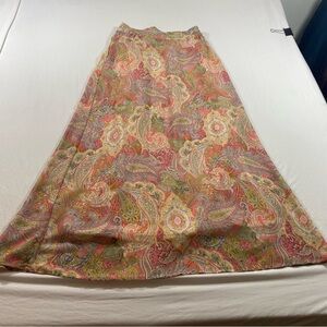 Paisley Floral Skirt Brown Orange Boho A -Line Maxi Skirt Casual Wear lined